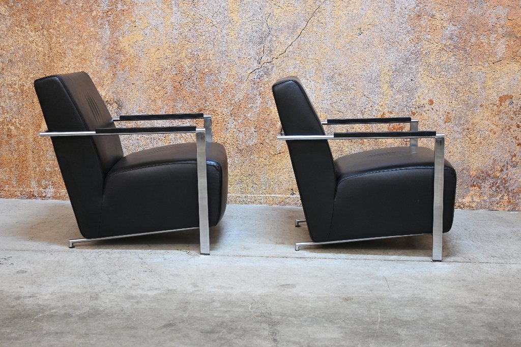 ZGANieuw 2 zwarte leren Harvink Alowa design fauteuils, Huis en Inrichting, Harvink, Gebruikt, Harvink, 75 tot 100 cm