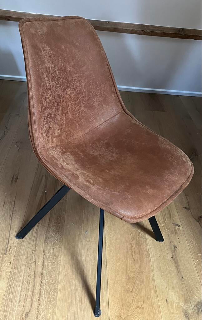 Moderne eetkamerstoel - Cognac bruin met zwart onderstel, Ophalen, Overige materialen, Bruin, Zo goed als nieuw