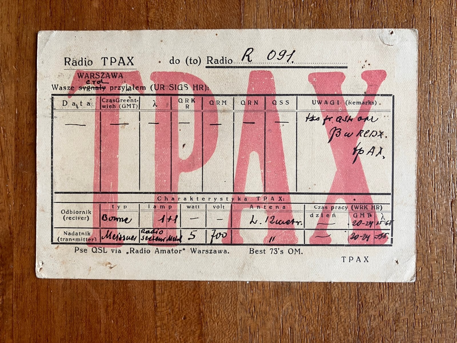 Vintage QSL-kaart Radio TPAX Warschau - 1926(!), Ophalen of Verzenden, Briefkaart