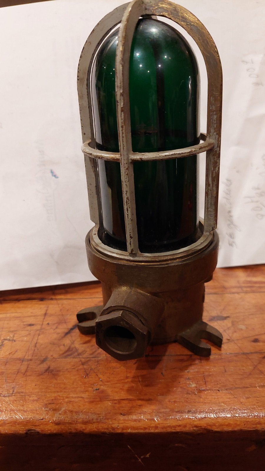 Vintage Scheepvaart Lamp Koper met Groen Glas, Ophalen of Verzenden