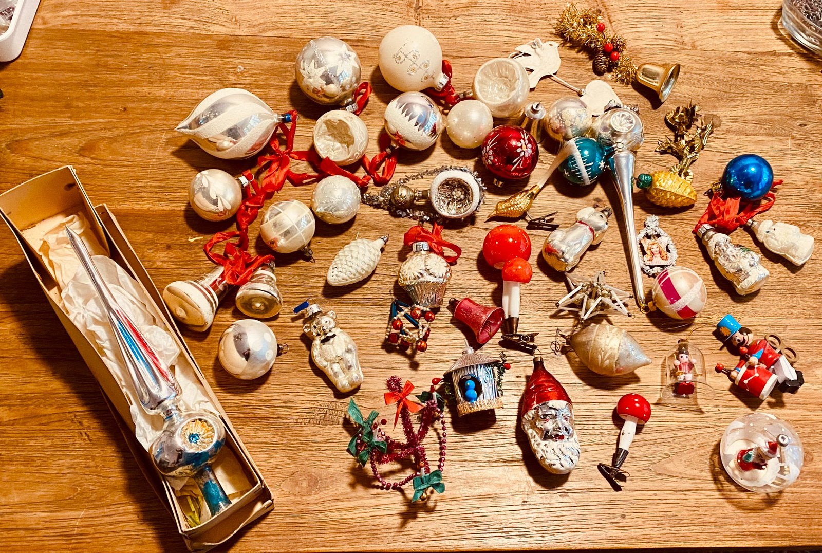 Set Antieke kerstballen kerstversiering vogeltje  gablonzer, Ophalen of Verzenden, Gebruikt