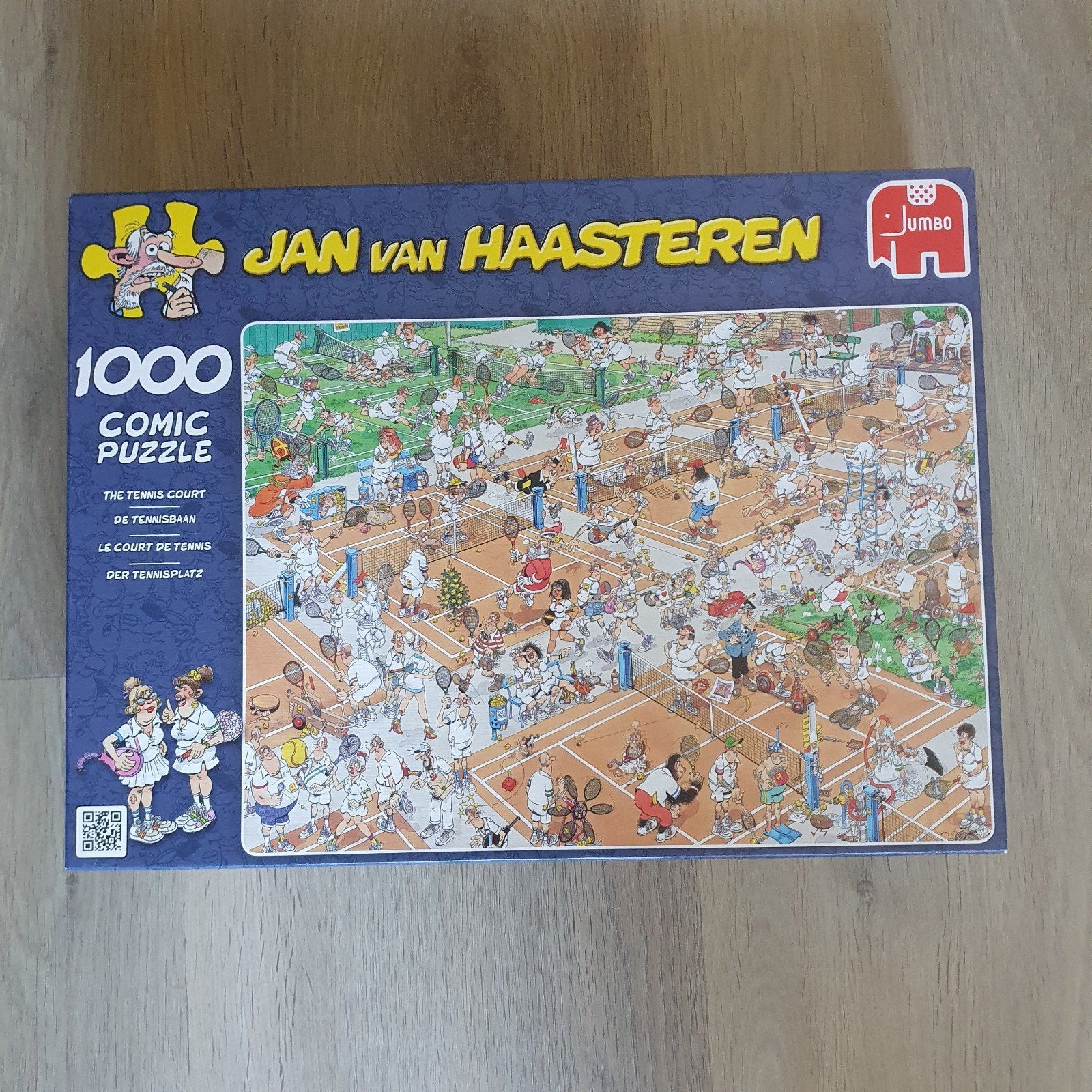 3. Supergrappige Jan van Haasteren-Tennisbaan, Ophalen of Verzenden, 500 t/m 1500 stukjes, Zo goed als nieuw, Legpuzzel