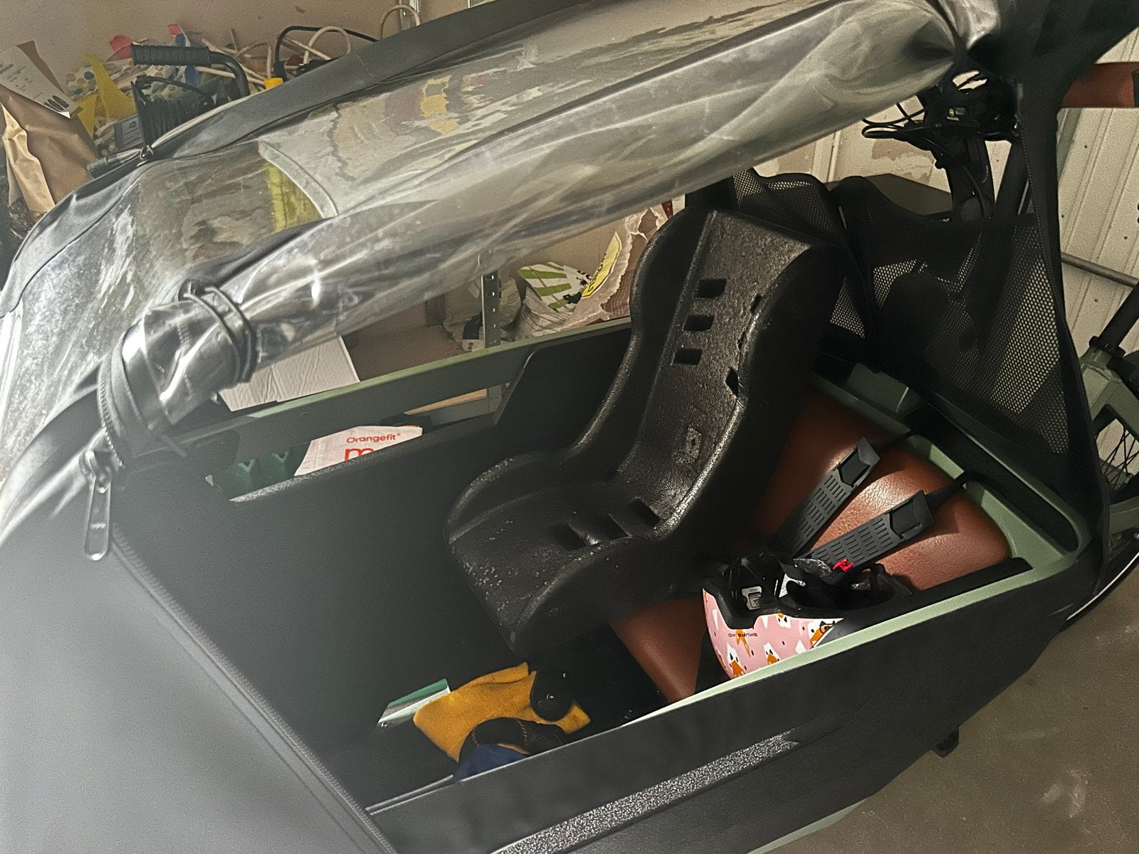 Steco Babyschaal voor bakfiets, Fietsen en Brommers, Fietsaccessoires | Fietsstoeltjes, Ophalen, Gebruikt, 0 t/m 10 kg, Voorzitje
