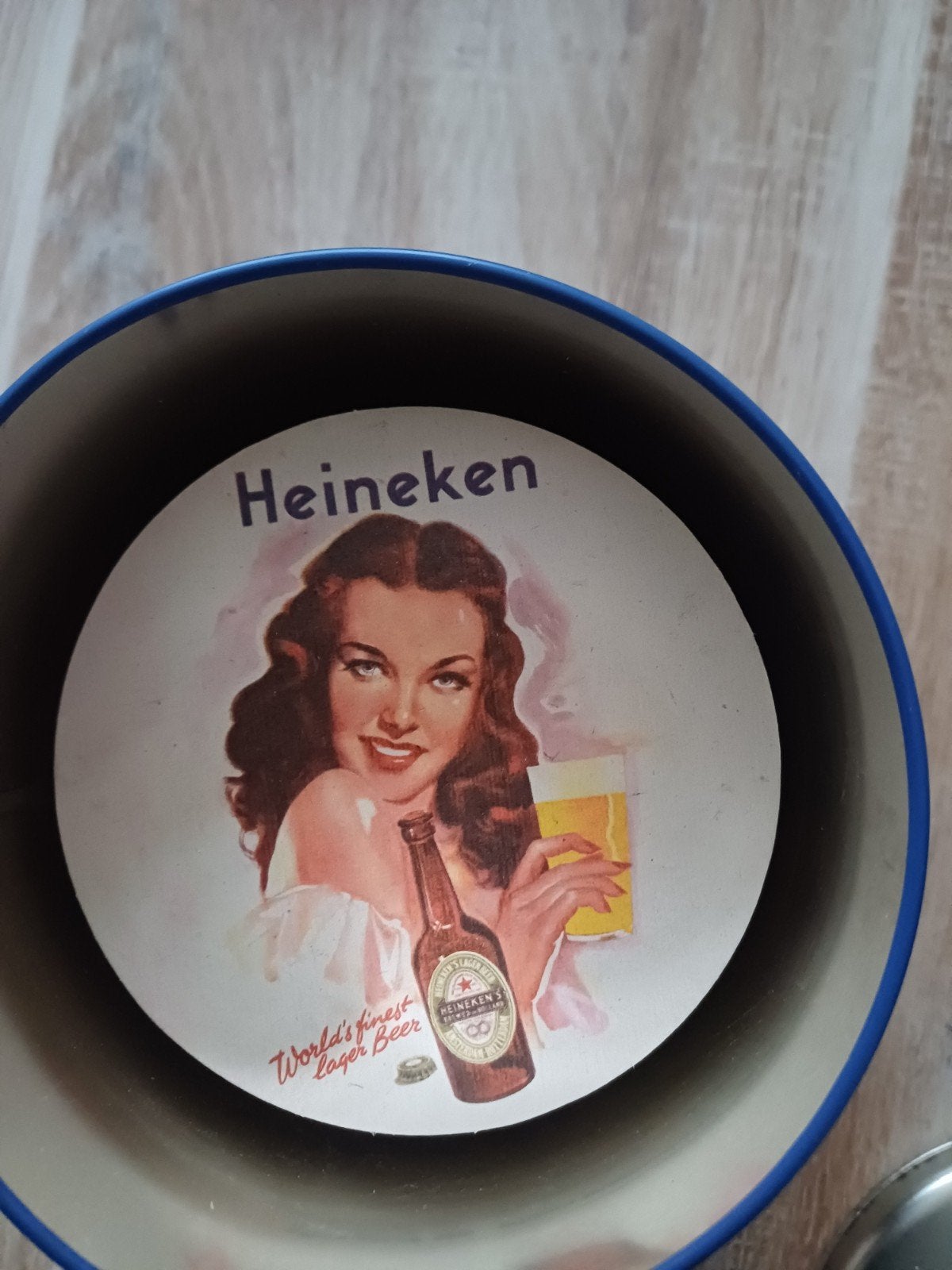 oud Heineken blik met Unieke viltjes...Nieuwstaat, Verzamelen, Biermerken, Ophalen, Zo goed als nieuw, Viltje(s), Heineken