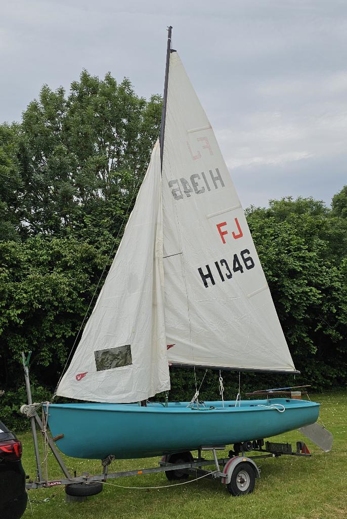 FJ - Flying Junior open zeilboot met trailer, Watersport en Boten, Open zeilboten, Ophalen, Gebruikt, 4 m, Fok