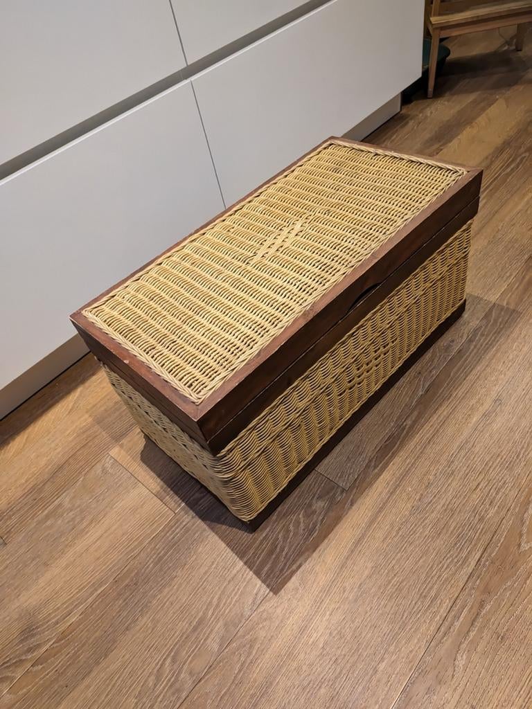 Gratis Rotan opbergkist met houten deksel, Ophalen, Minder dan 50 cm, Gebruikt, Minder dan 50 cm