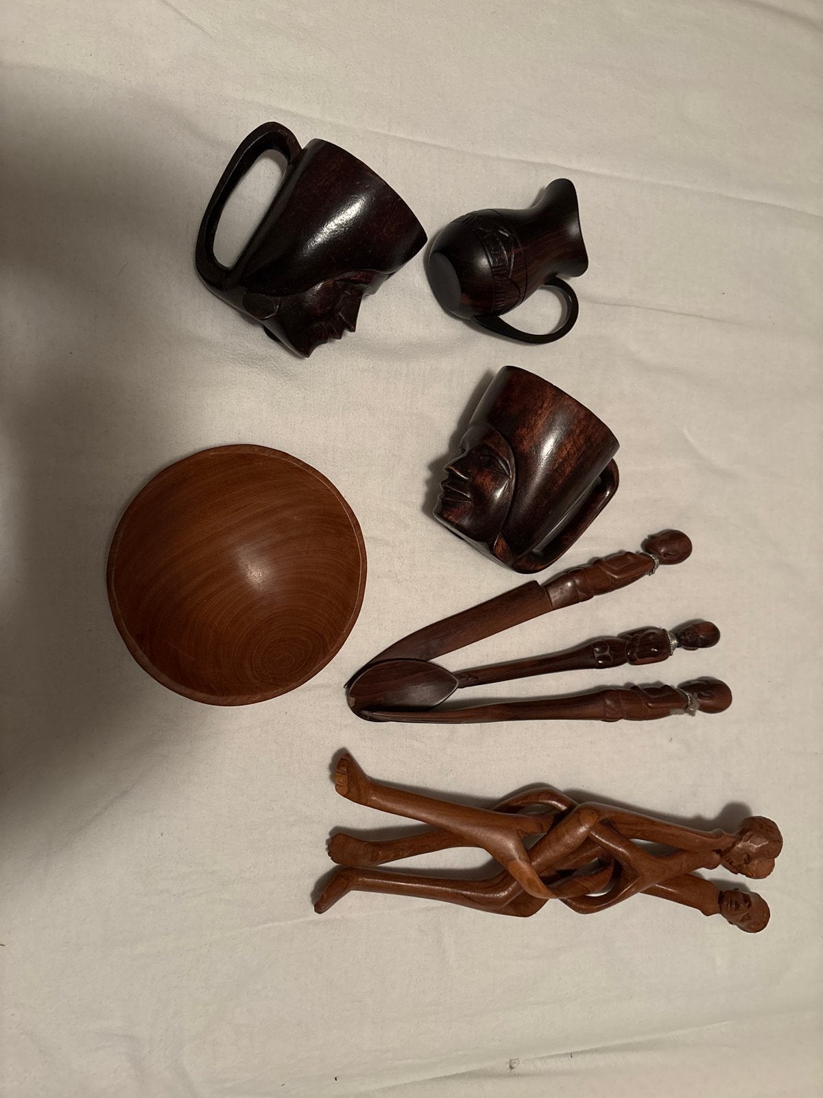 Afrikaans houten decoratieset: 2 bekers, 1 vaas, 1 schaal, 3, Hout, Bruin, Afrika, Overige typen
