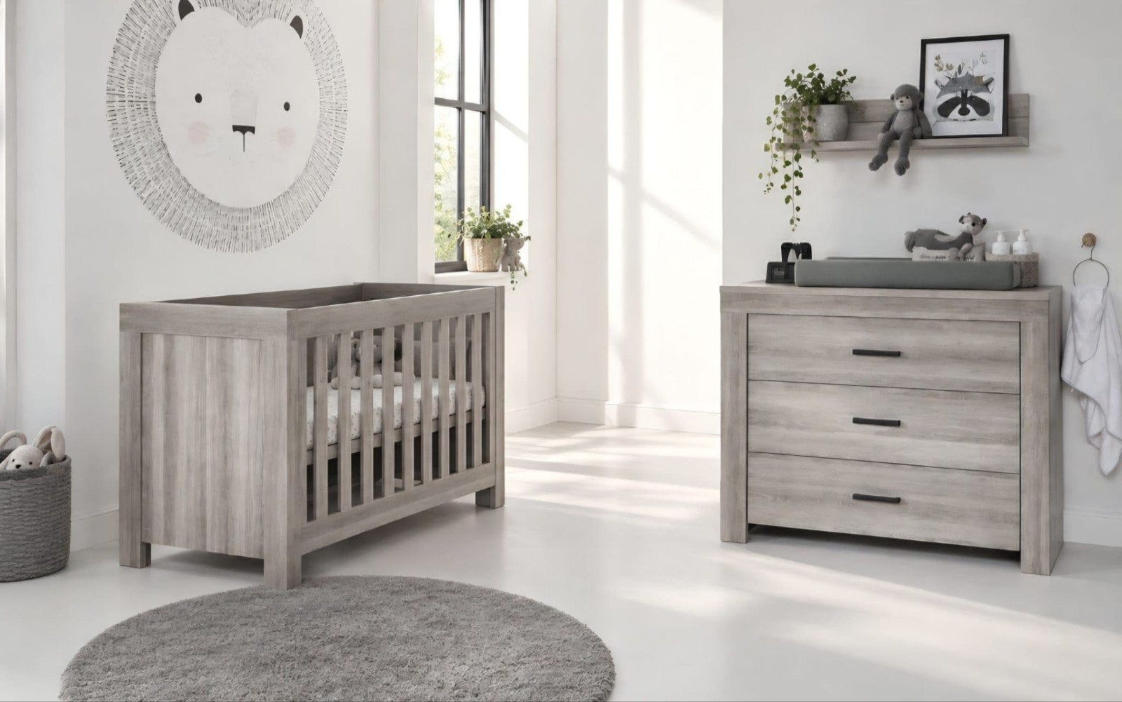 TWF Golf Commode en Ledikant Set - Grijs Houtdecor -, Ophalen, Minder dan 140 cm, Matras, 100 cm of meer