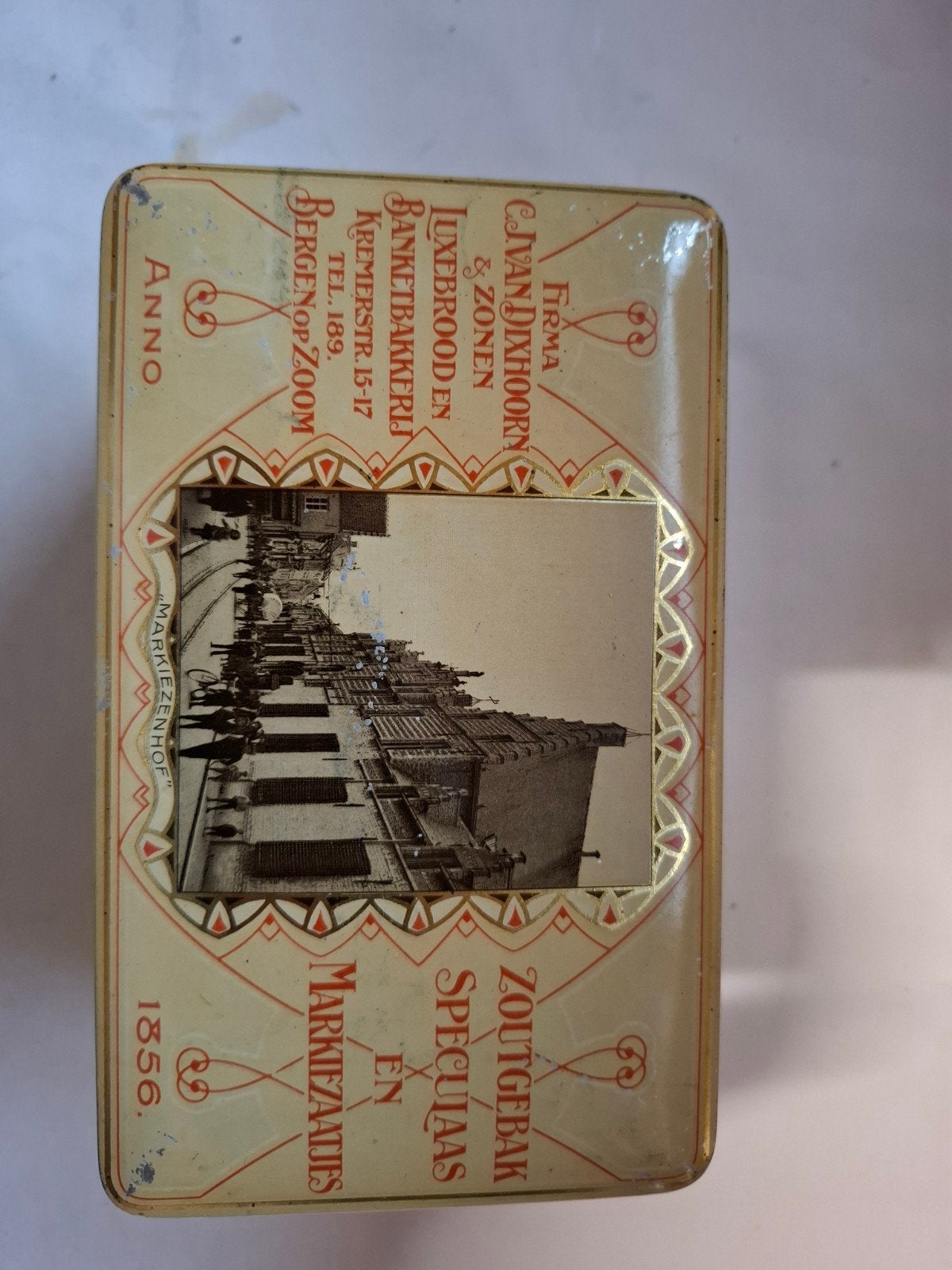 Mooi blik uit Bergen op Zoom C.J.van Dixhoorn bakkerij, Verzamelen, Ophalen of Verzenden, Zo goed als nieuw, Koek(jes), Overige merken