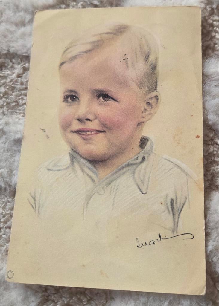 Vintage portret blond jongetje, Verzenden, 1940 tot 1960, Gelopen, Kinderen