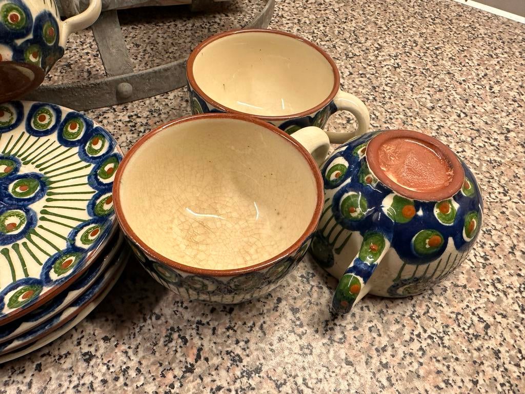 Authentieke Bunzlau Oud servies - kopjes en schotels, Ophalen