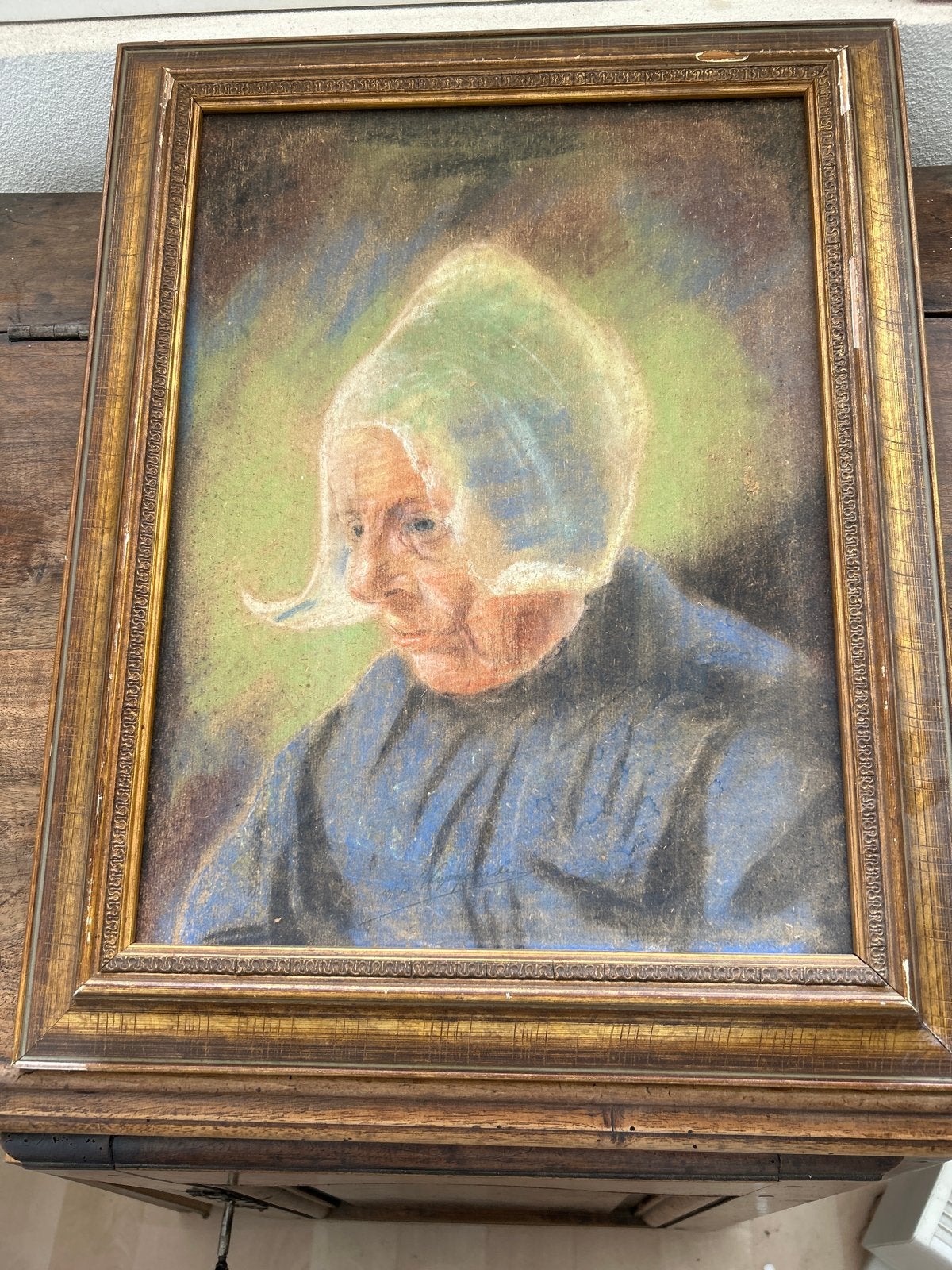 Oud portret van een vrouw met muts, pastel op papier, Antiek en Kunst, Portret of Personen, Ophalen of Verzenden, Klassiek, Papier