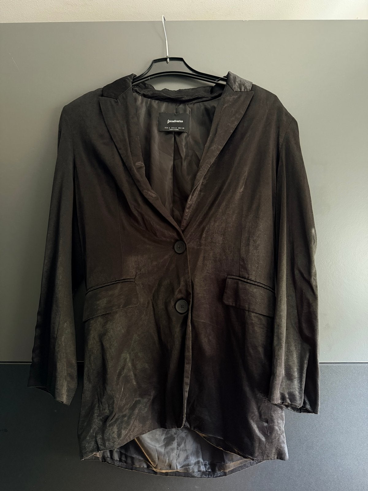 Zwarte Satijnen Blazer Maat S, Kleding | Dames, Verzenden, Zwart, Jasje, Maat 36 (S)