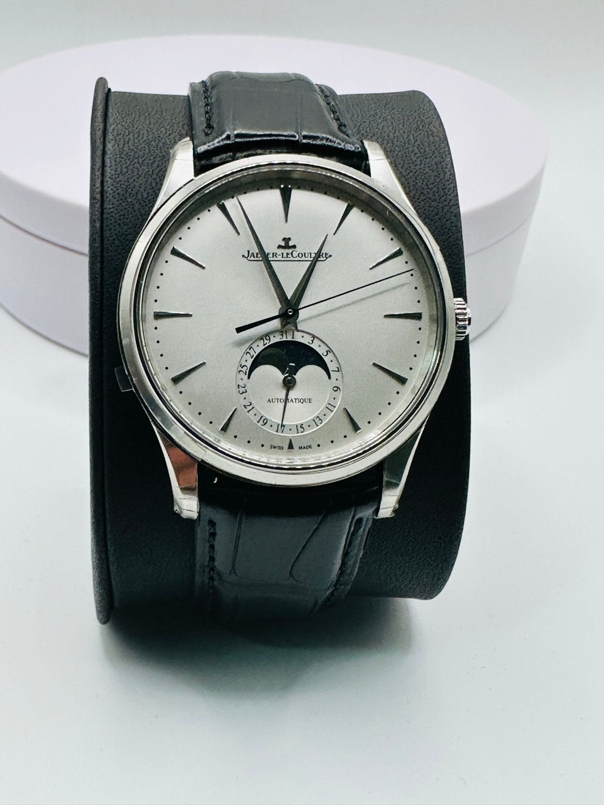 Jaeger-LeCoultre Master Ultra Thin Moon - Ongedragen, Full S, Overige merken, Leer, Staal, Polshorloge