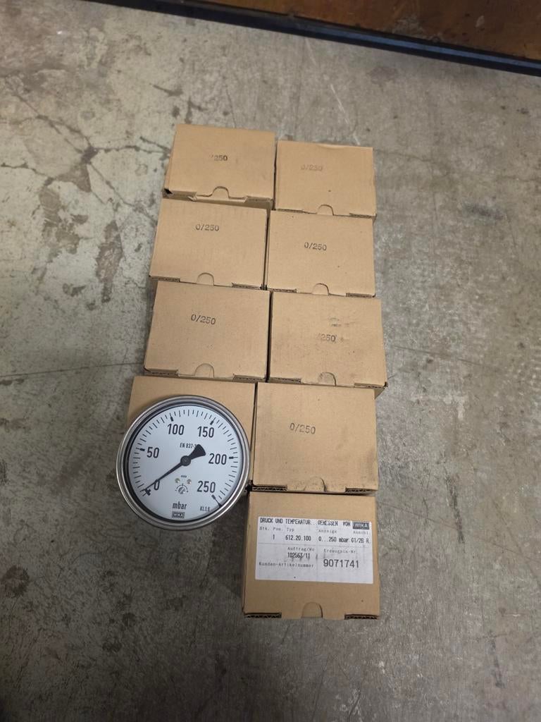 10x nieuw Wika EN837-3 manometer 0-250 mBar, Ophalen of Verzenden, Nieuw