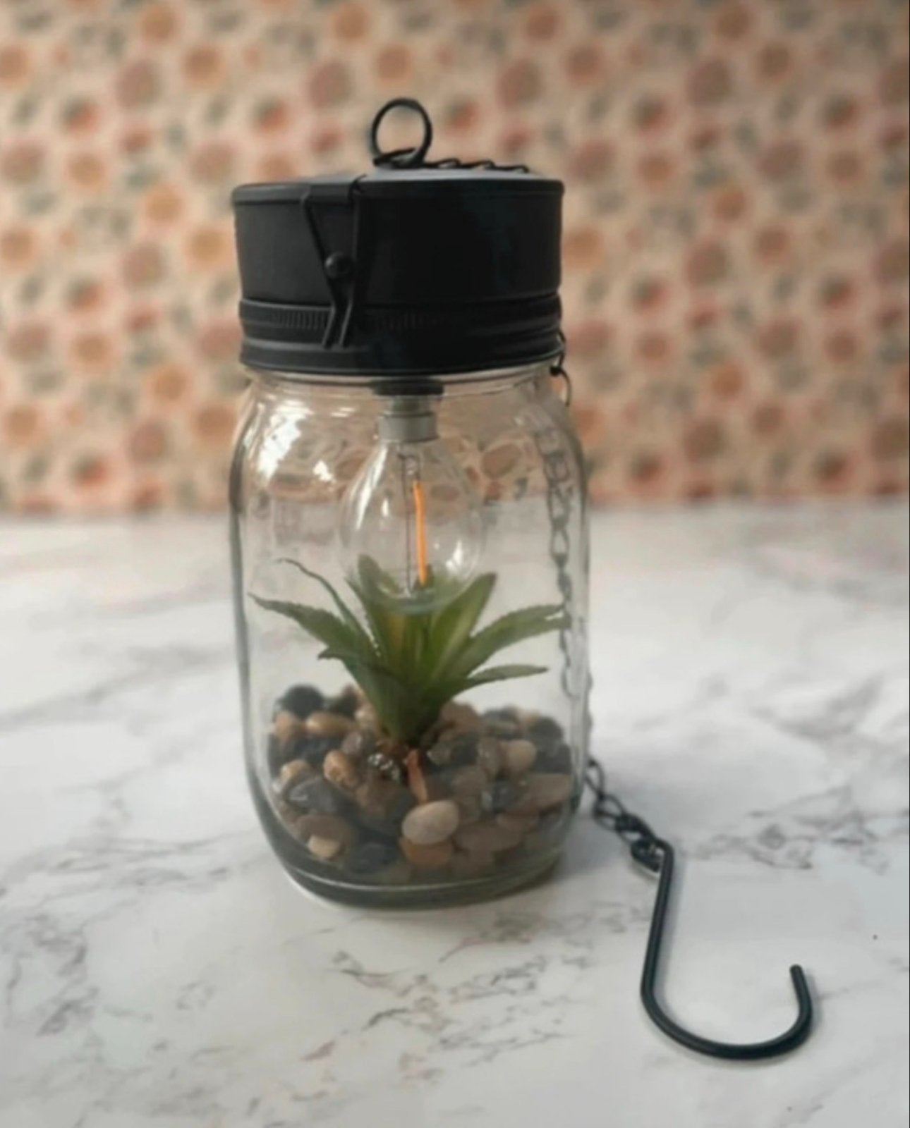Sfeervolle batterijlamp in glazen pot met kunstplantje, Gebruikt, Ophalen of Verzenden, Glas, Draadloos