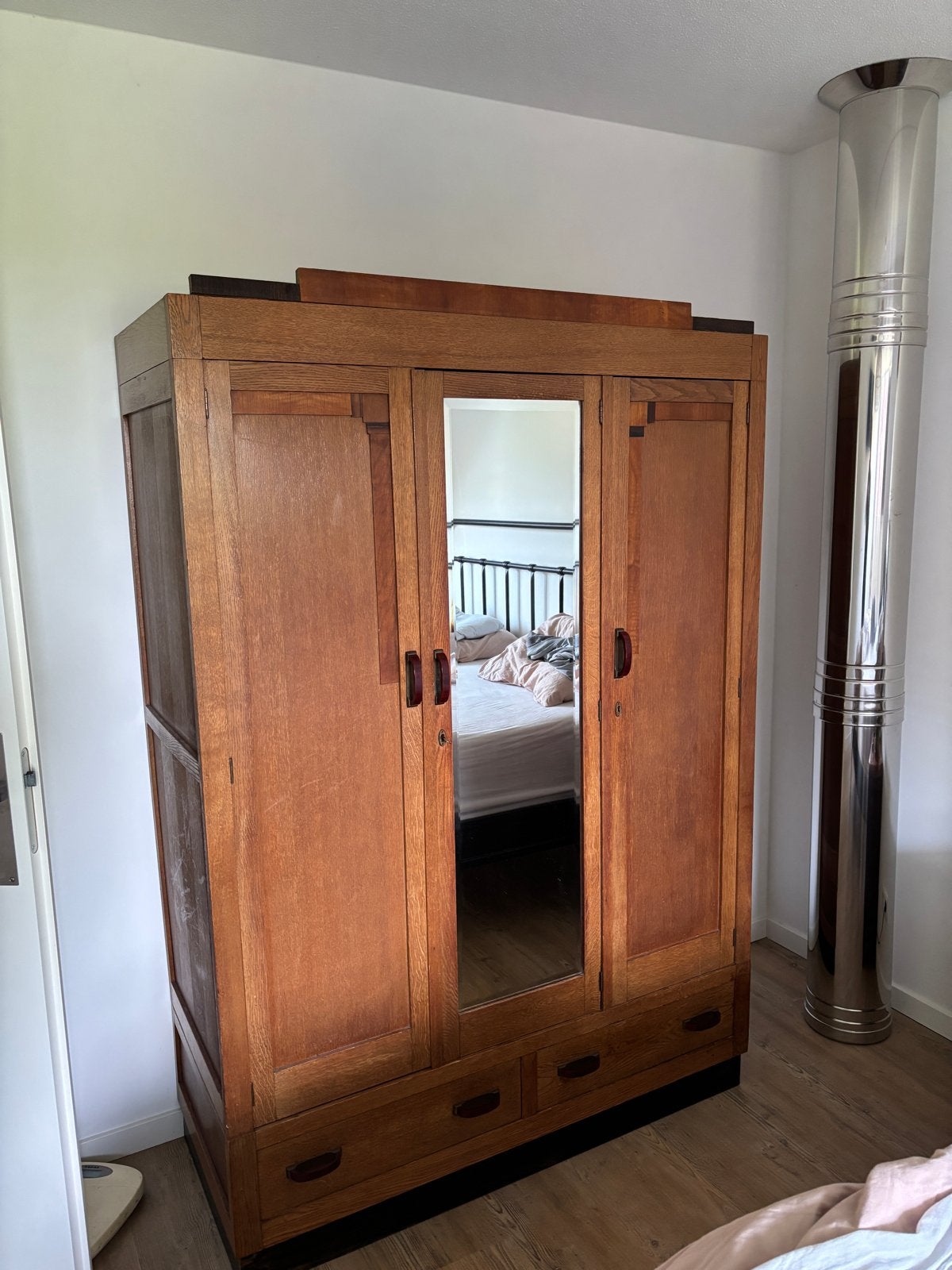 Art Deco/Amsterdamse School Kledingkast met Facetgeslepen Gl, Ophalen