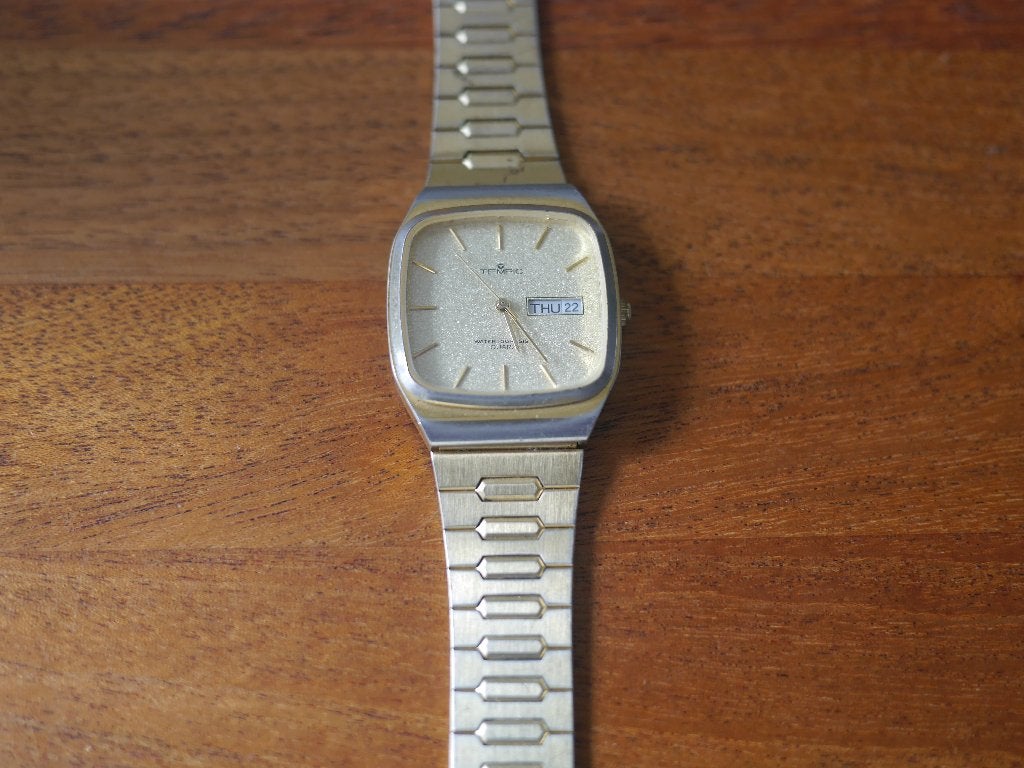 TEMPIC horloge no 647/713 met datum. vintage, Overige merken, Staal, Staal, Polshorloge