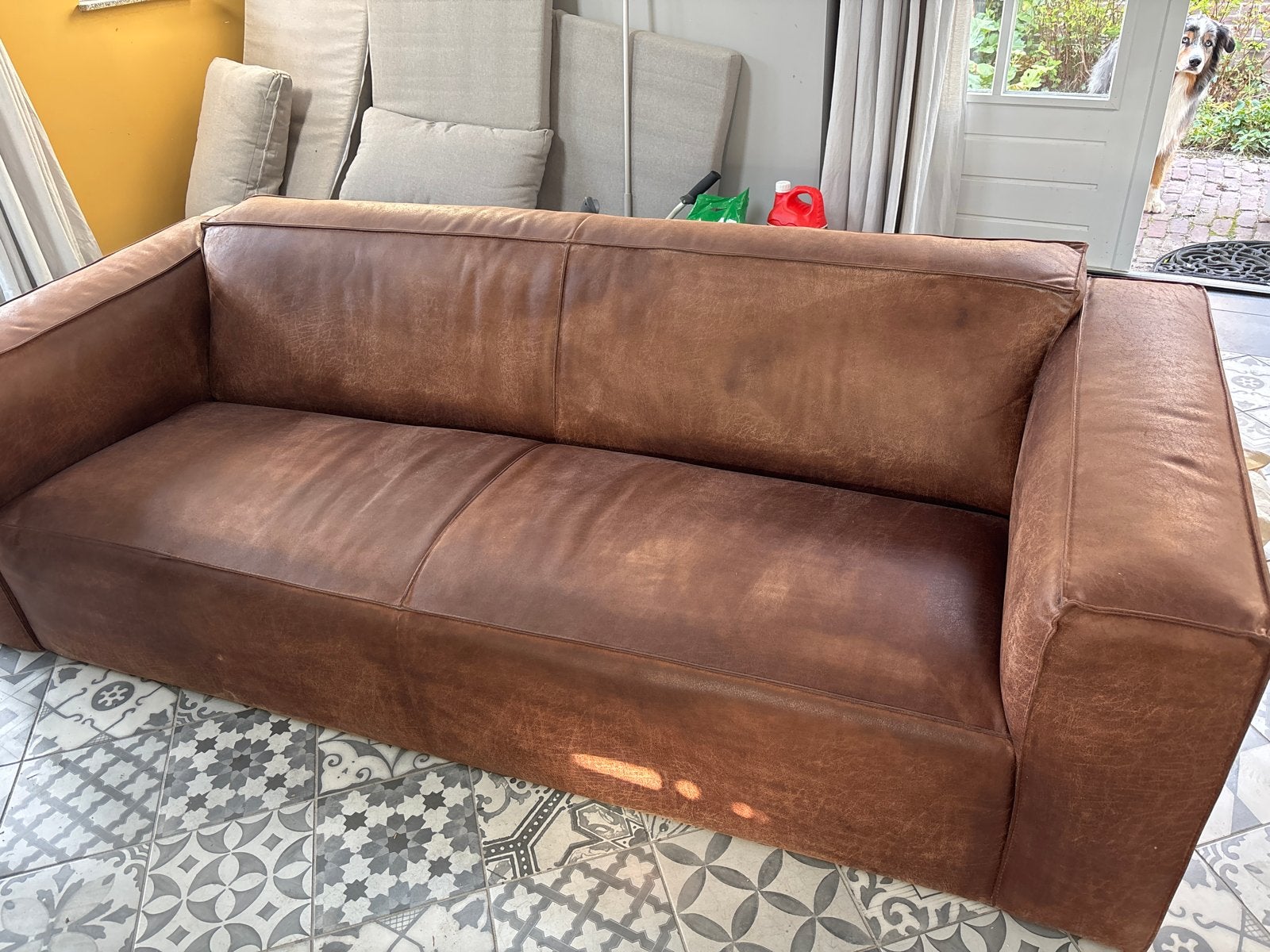 PU-Leren 3-zitsbank - 125x95x78 cm, Huis en Inrichting, Banken | Bankstellen, Ophalen, Gebruikt, Tweepersoons, Rechte bank