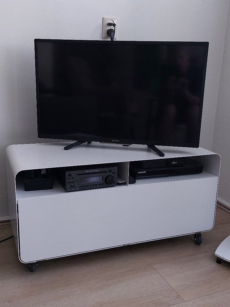 TV-/Audio meubel, design Muller Trolley R108N op wielen, wit, Ophalen, Strak, minimalistisch, industrieel, 50 tot 100 cm, Zo goed als nieuw
