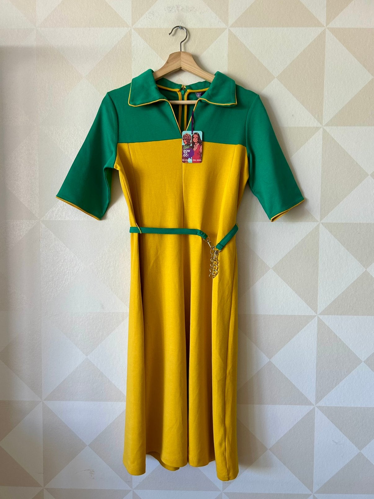 Wow To Go jurk retro geel groen M/38 NIEUW, Maat 38/40 (M), Nieuw, Ophalen of Verzenden, Knielengte