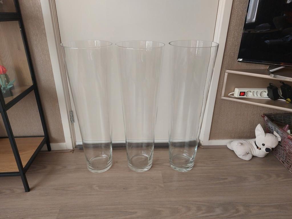 3 glazen vazen van 71 cm hoog. Nu gratis ophalen!, Ophalen, Overige kleuren, 50 tot 75 cm, Glas