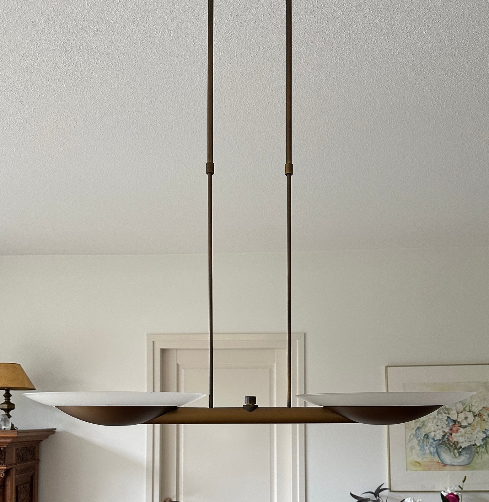 Estiluz hanglamp boven tafel/ brons met matglas/dimbaar, Ophalen, Gebruikt, Klassiek, Overige fittingen