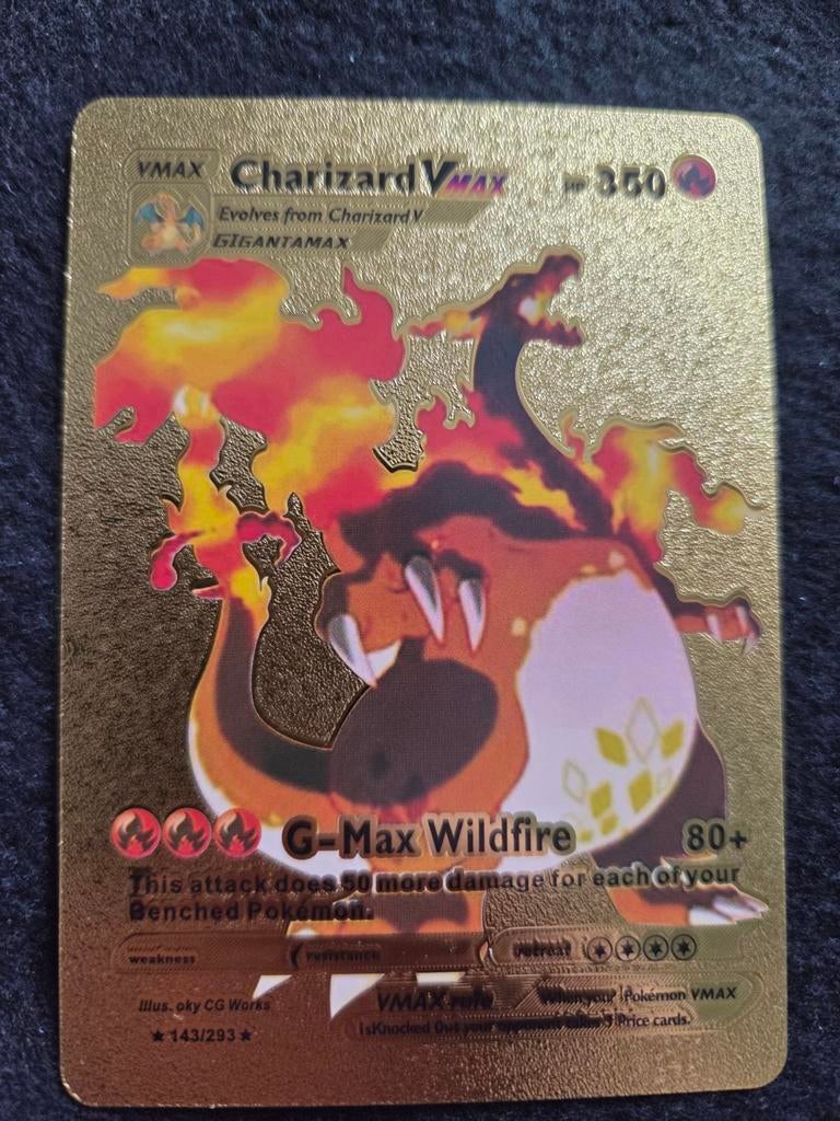 Charizard VMAX Gouden Pokémon Kaart - Gigantamax, Ophalen of Verzenden, Zo goed als nieuw, Losse kaart, Foil
