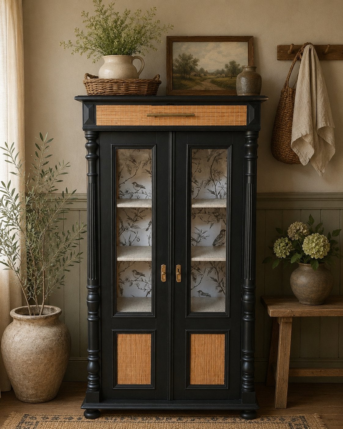 Uniek gerestyled brocante vitrinekast, Huis en Inrichting, Ophalen, 50 tot 100 cm, Zo goed als nieuw, 150 tot 200 cm