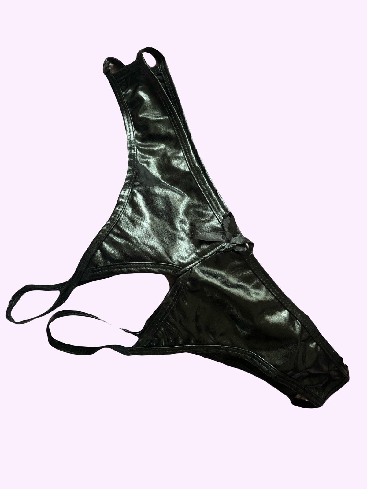 Zwarte pu leren string, Verzenden, Zwart, String