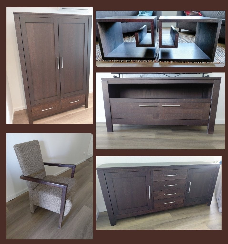 Eiken meubel set kast dressoir TV meubel salontafels stoelen, Ophalen, Gebruikt