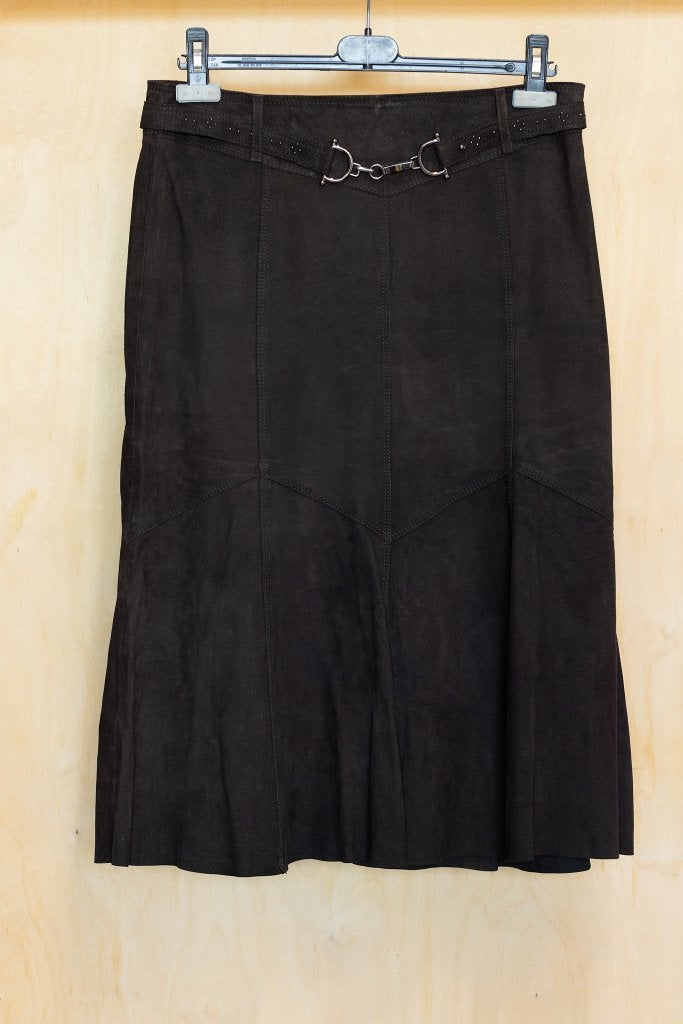 Gerry Weber bruine suede echt leren rok zilveren detail M 40, Kleding | Dames, Rokken, Maat 38/40 (M), Bruin, Ophalen of Verzenden