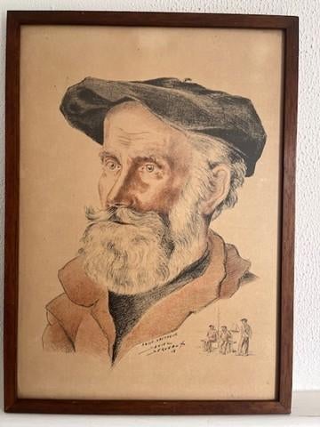 Gravure - Vieux marin breton - Daniel Derveaux, Antiek en Kunst, Ophalen of Verzenden, Portret