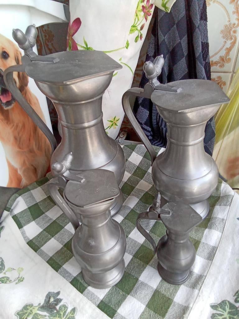4 kannen kan tin met 6 tinnen lepeltjes in houder in 1 koop, Ophalen