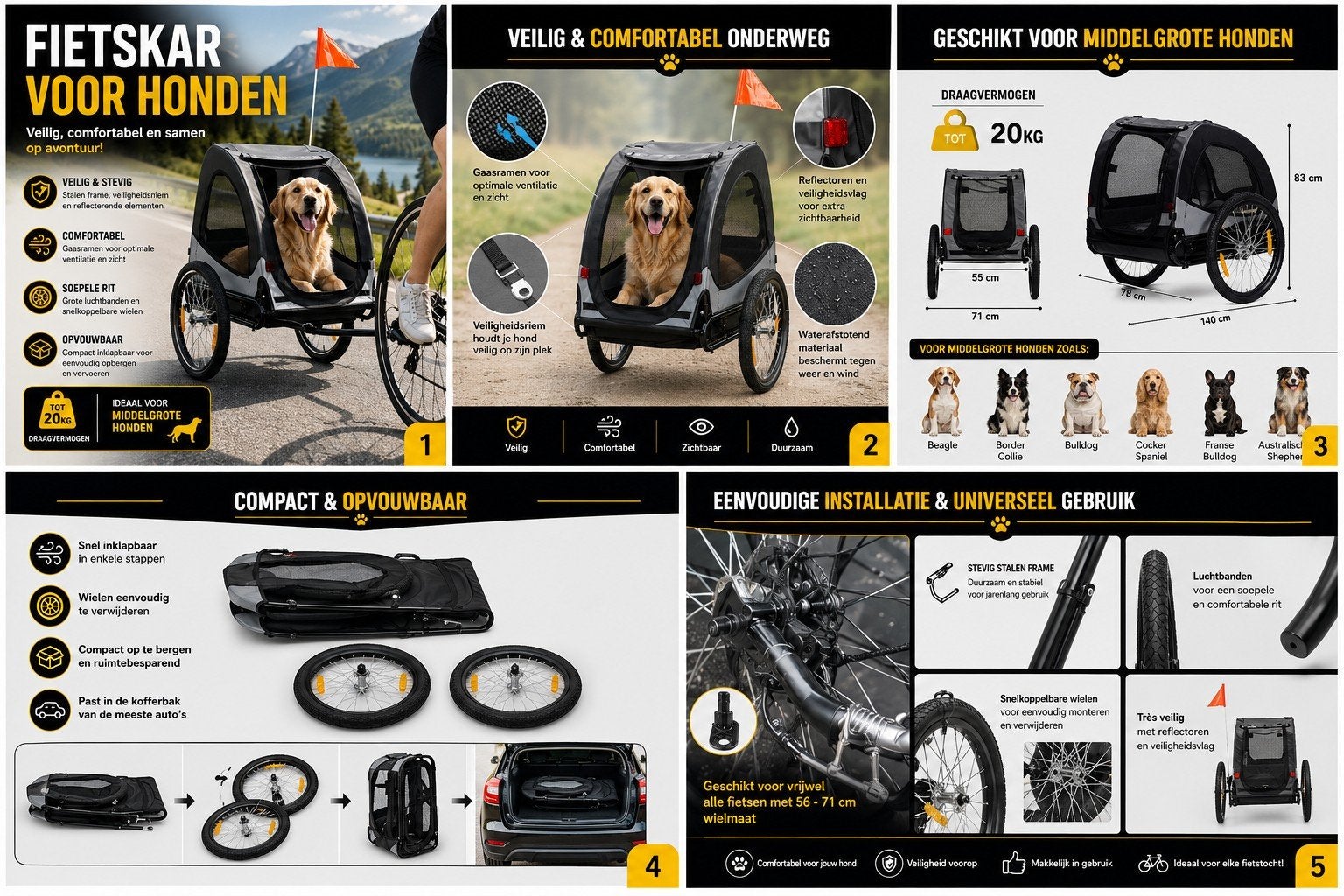 Luxe Hondenfietskar Voor Middelgrote Honden - Opvouwbaar, Dieren en Toebehoren, Verzenden, Nieuw