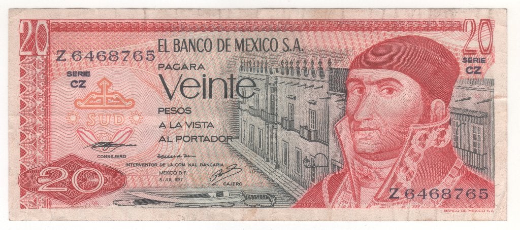 20 pesos Mexico 1977 (BB 31), Ophalen of Verzenden, Midden-Amerika, Los biljet