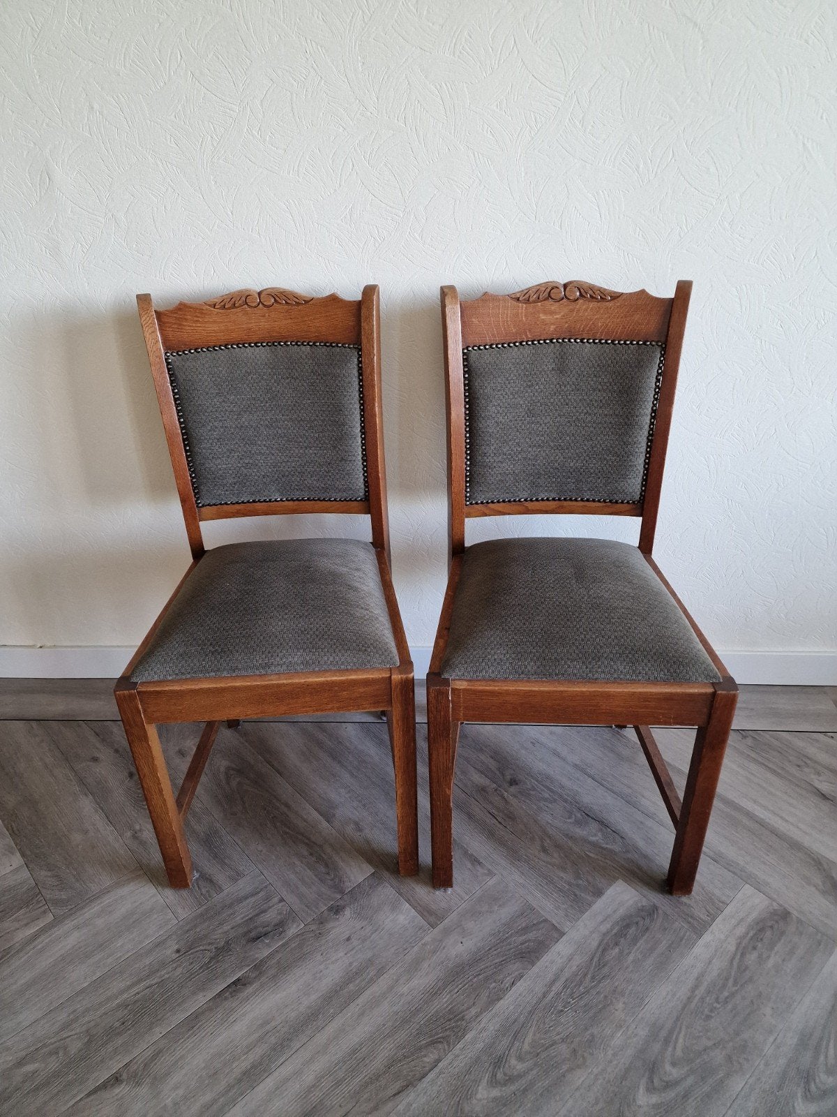 Set van 2 antieke eikenhouten eetkamerstoelen, Antiek en Kunst, Ophalen