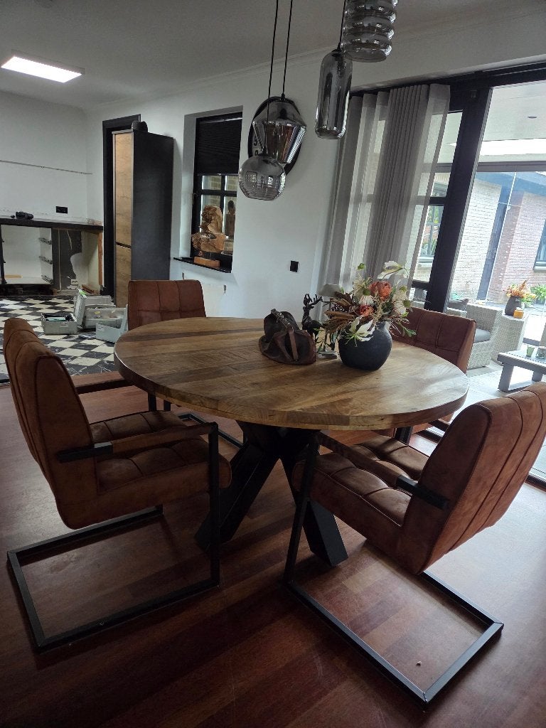 Mango eettafel met 4 stoelen, Ophalen, Overige materialen, Gebruikt, Rond