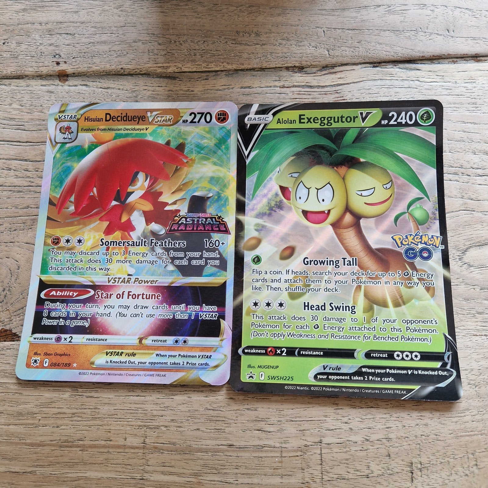 Grote pokémon kaarten: Hisuian Decidueye VSTAR & Alolan Exeg, Ophalen of Verzenden, Zo goed als nieuw, Meerdere kaarten