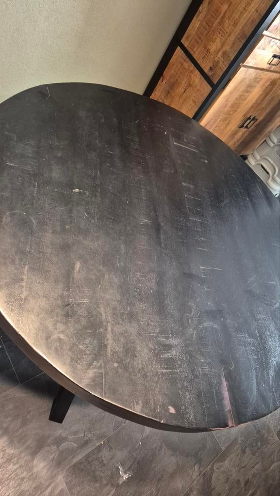Stevige ronde eettafel, zwart, Gebruikt, Modern, Industrieel, Rond, Ophalen of Verzenden