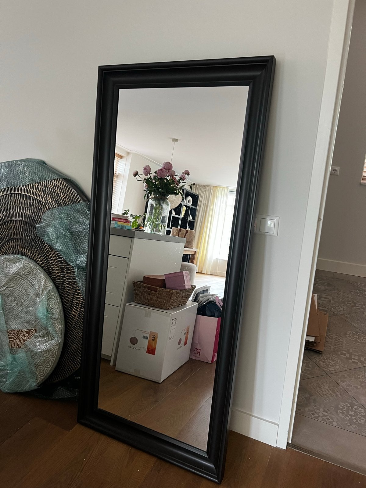 IKEA TOFTBYN Spiegel, zwart, 75x165 cm, Huis en Inrichting, Woonaccessoires | Spiegels, Ophalen of Verzenden, Zo goed als nieuw