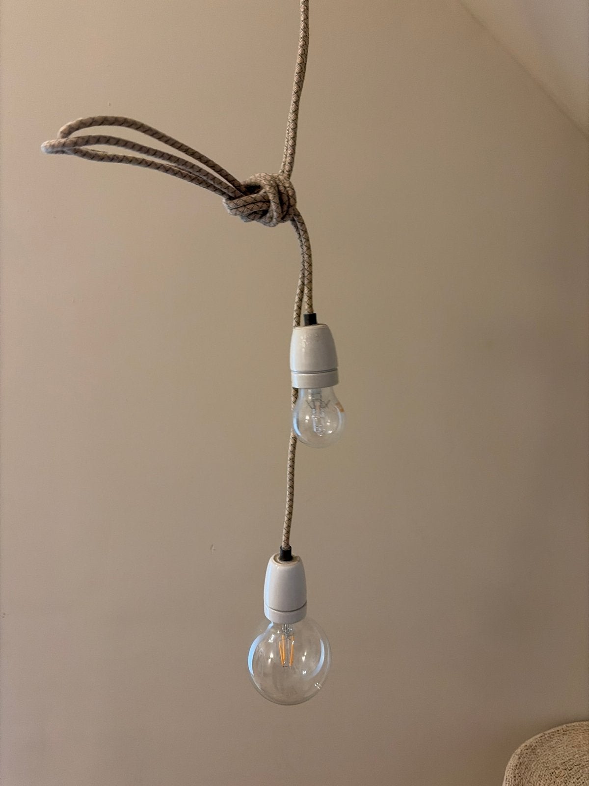 hanglamp met 2 E27 fittingen en stoffen snoer, Ophalen, Gebruikt, Textiel, E27 (groot)