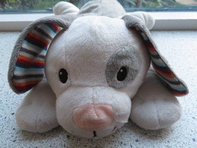Knuffel hond merk ZAZU wit velours ca 32 cm liggend, Zo goed als nieuw, Middelgroot (20 tot 80 cm), Met label, Wit