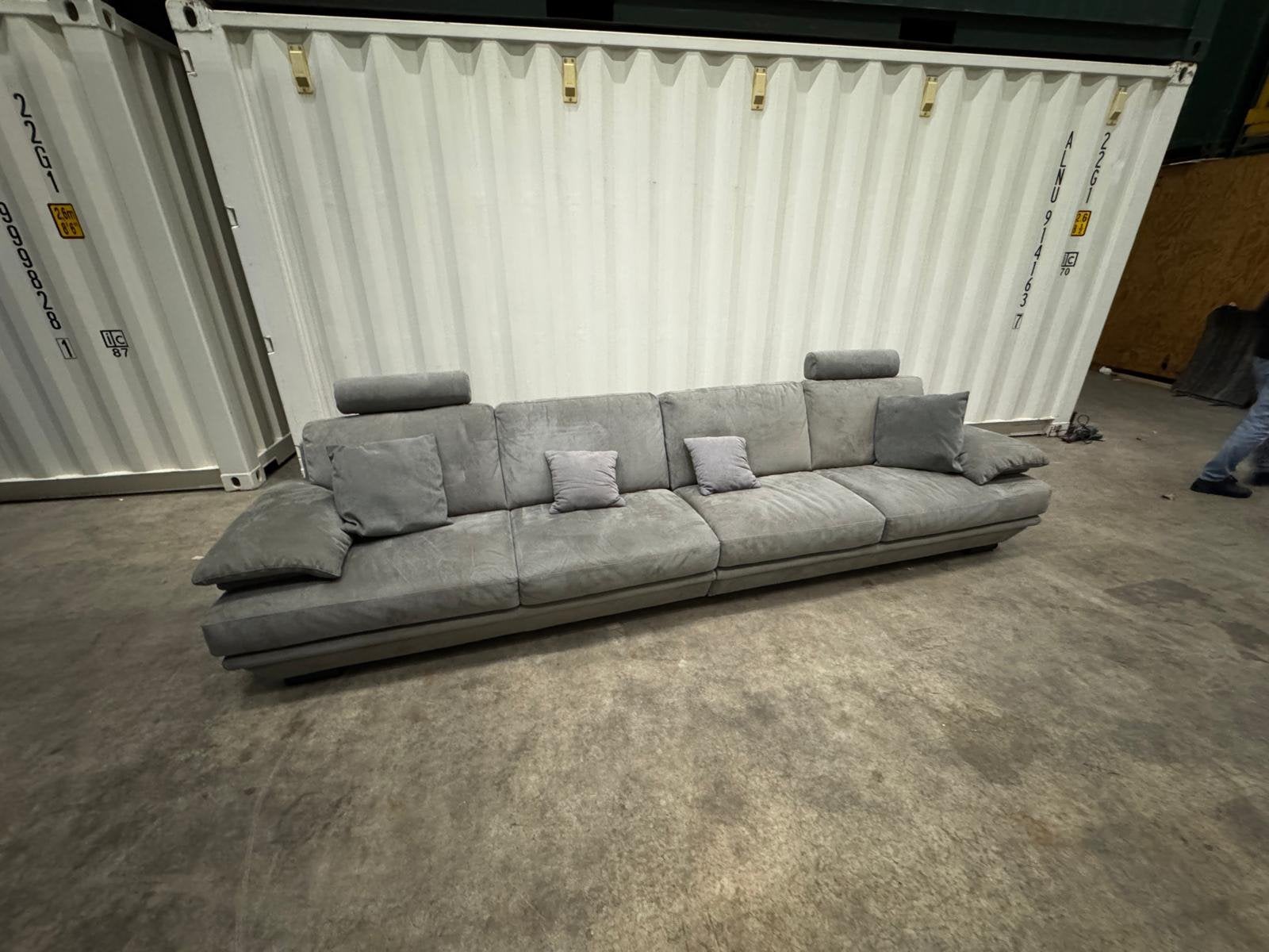 Tot Vrijdag 1000€: Natuzzi Bank in Grijs Leer, Ophalen, 300 cm of meer, Zo goed als nieuw, Rechte bank