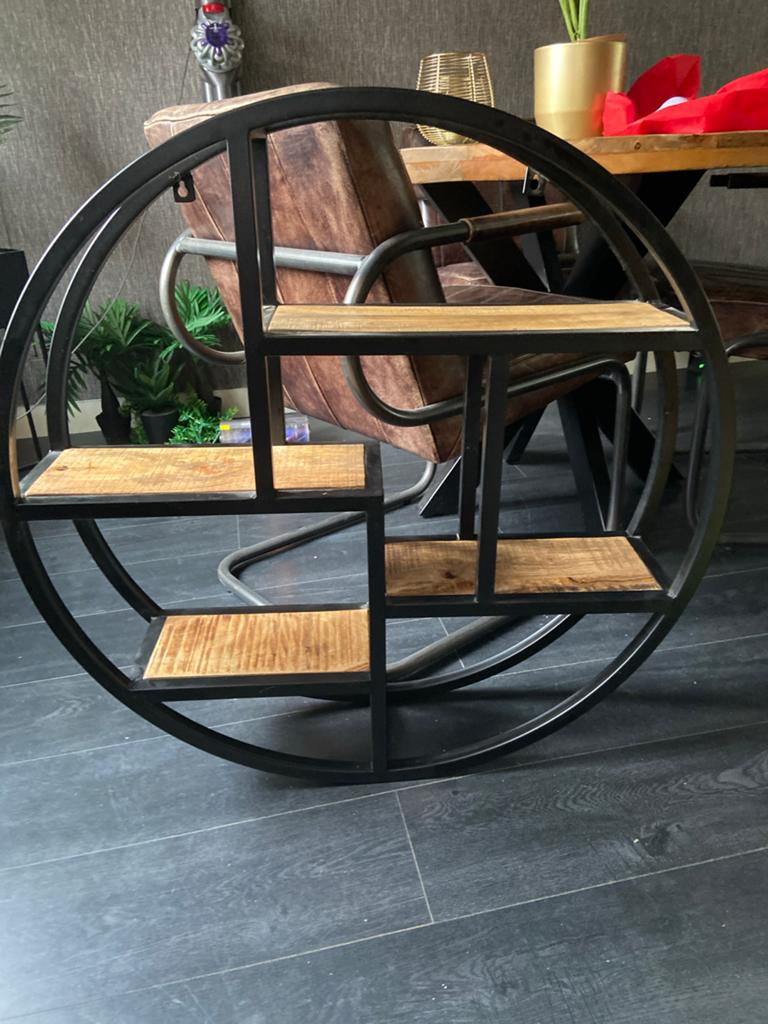 Rond wandrek industrieel metaal en hout, Huis en Inrichting, Ophalen of Verzenden, Zo goed als nieuw