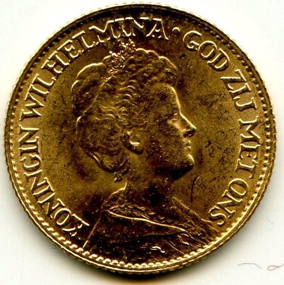 10 gulden gouden tientje 1917 FDC, Koningin Wilhelmina, Losse munt, 10 gulden, Goud