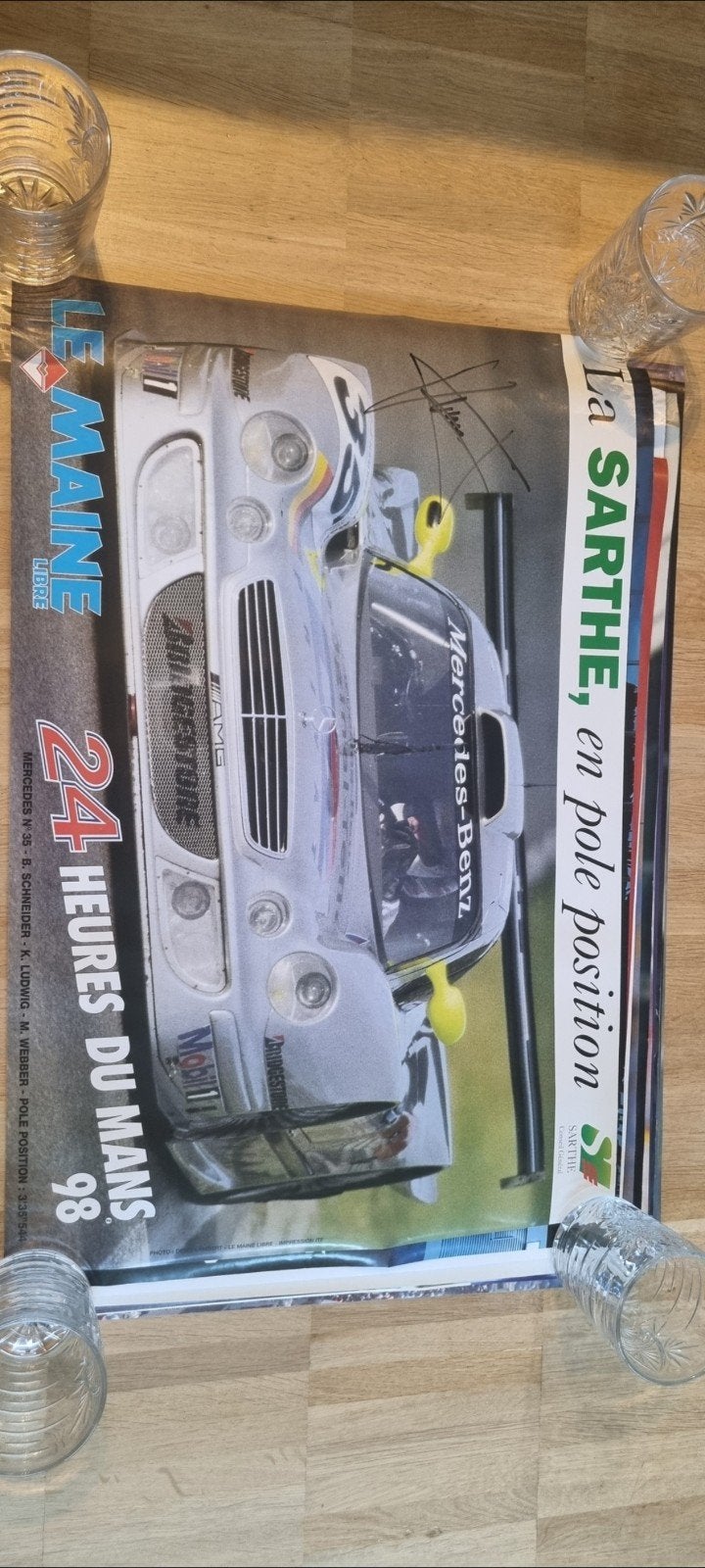 Poster Le mans 1998 Mercedes CLK GTR Klaus ludwig, Ophalen of Verzenden, Zo goed als nieuw, Auto's