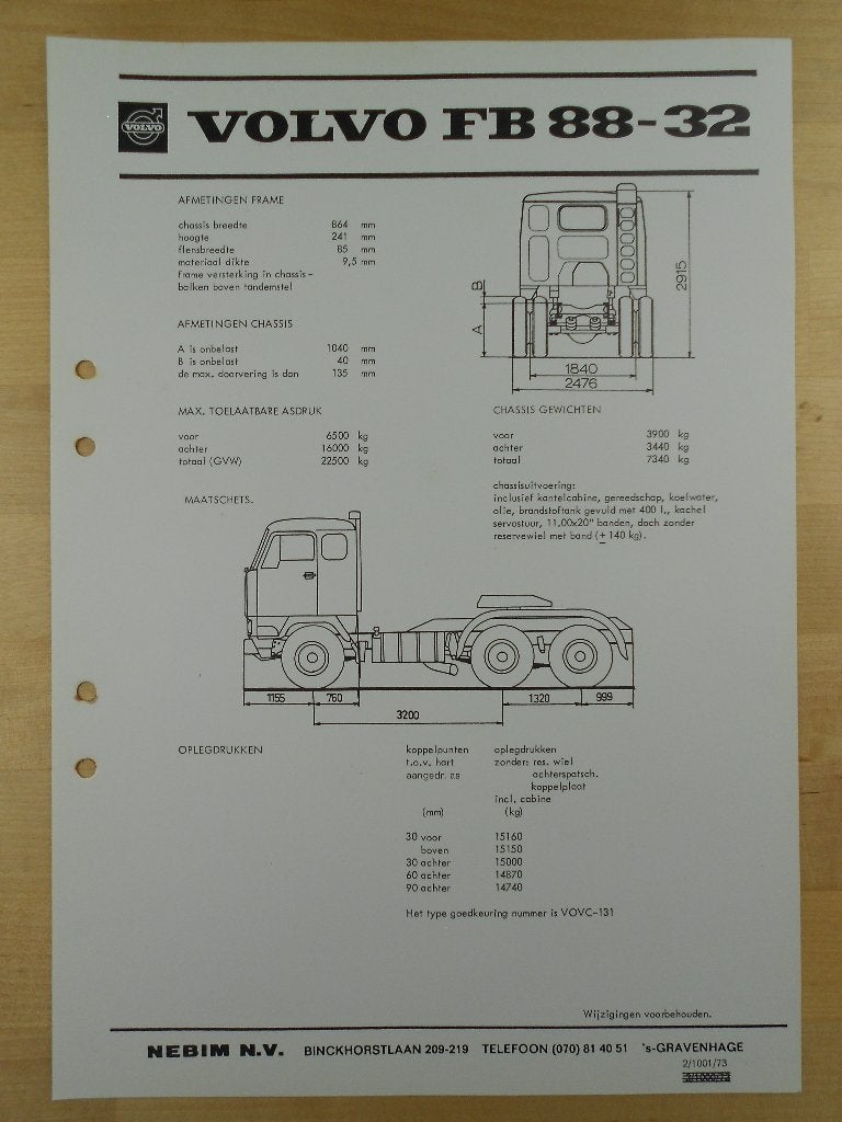 Volvo FB88 Technische Specificatie Brochure 1973 – F88, Volvo, Zo goed als nieuw, Volvo, Ophalen of Verzenden