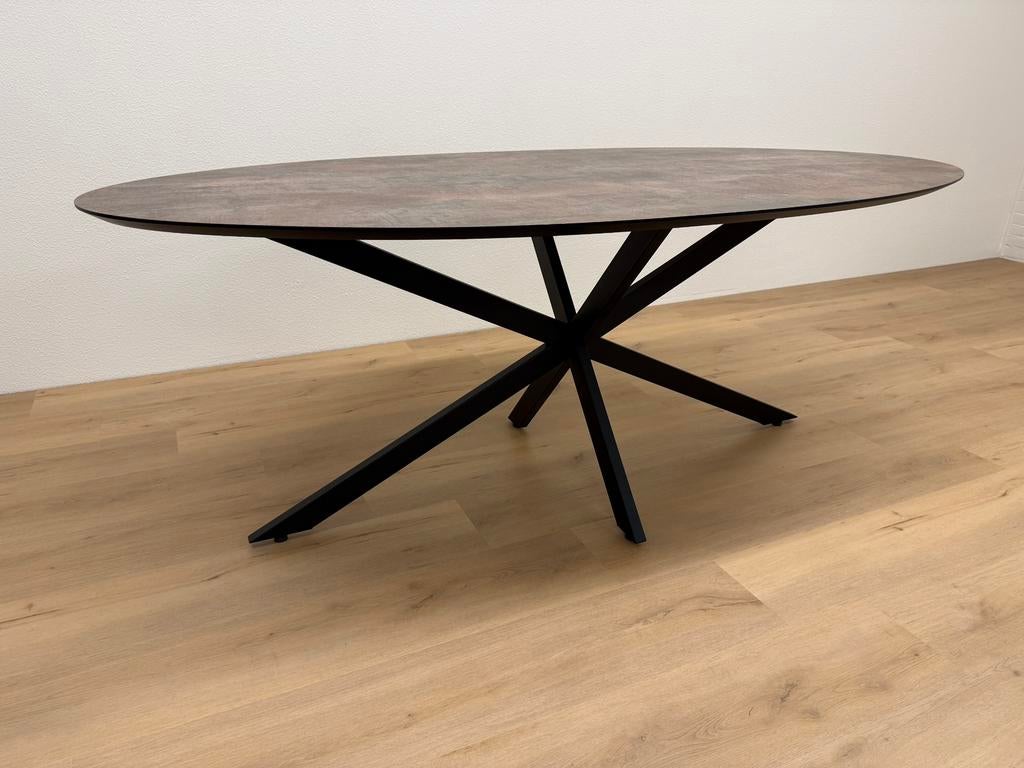Ovale eettafel HPL Roest 200x100 - Direct Leverbaar, 100 tot 150 cm, 200 cm of meer, Ophalen of Verzenden, Zo goed als nieuw