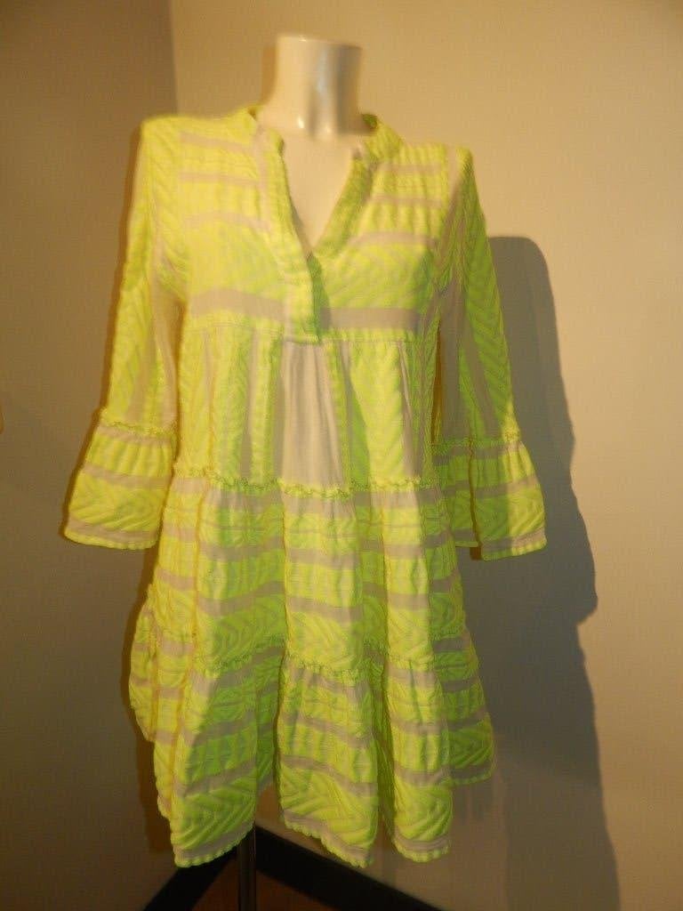 Devotion ibiza jurk uitlopend model lime stiksels motief M, Kleding | Dames, Jurken, Maat 38/40 (M), Devotion, Zo goed als nieuw